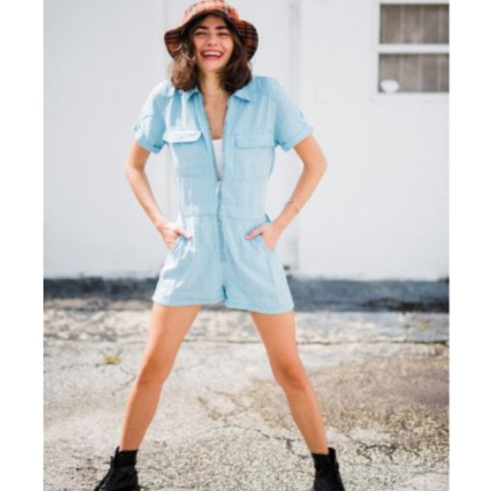 UO Victory Collared Zip-Front Romper